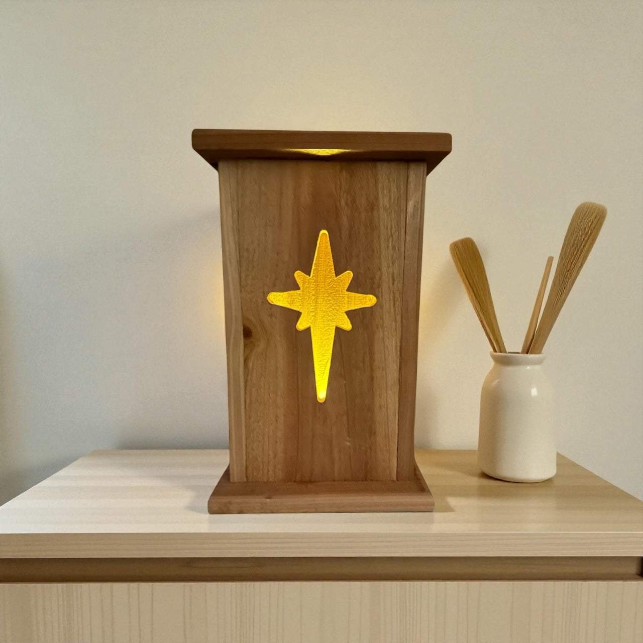 Rustic Cedar North star Wood Lantern 12" tall