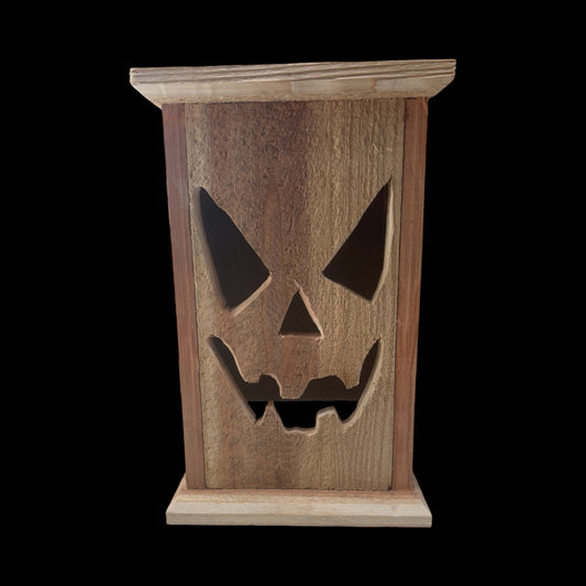 Smiling Rustic Cedar Halloween lantern 12" tall 🎃