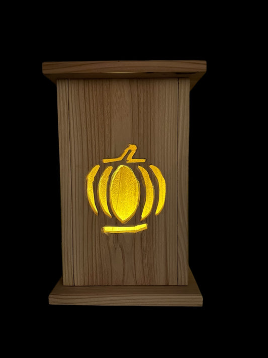 Rustic Cedar lantern with Pumpkin design 12" tall 🎃