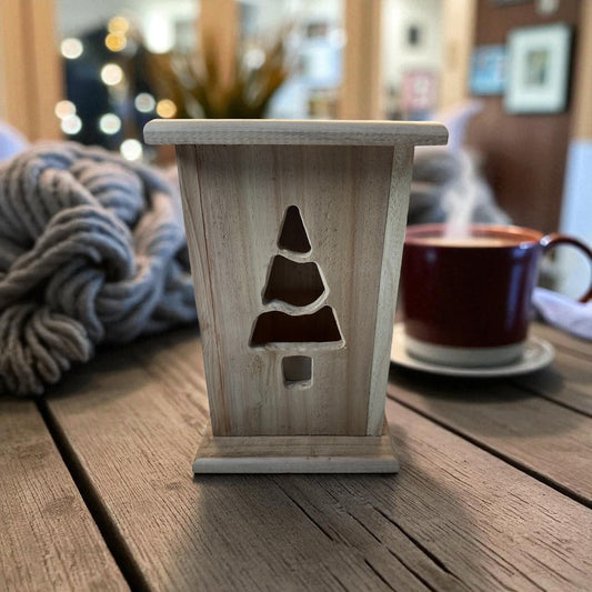 Rustic Cedar Christmas tree Wood Lantern 12" tall