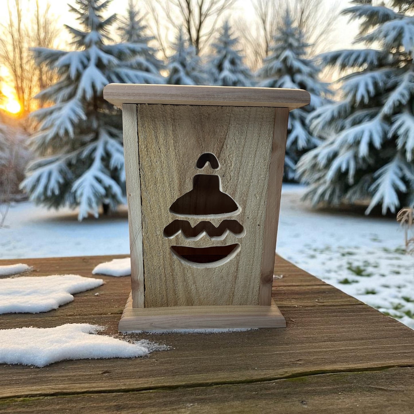 Rustic Cedar Christmas Ornament Wood Lantern 12" tall