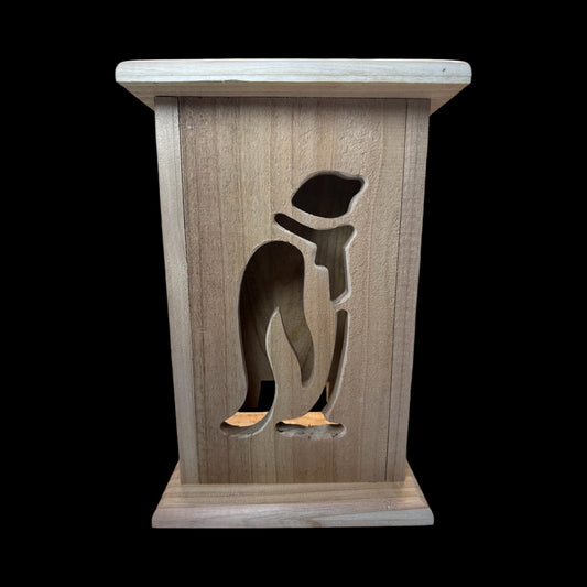 Rustic Cedar Christmas Penguin Wood Lantern 12" tall