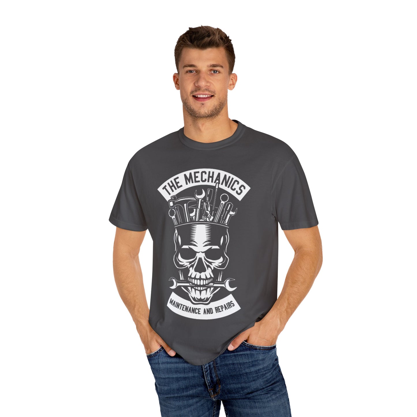 Skull Mechanic T-Shirt, Unisex Tee for Auto Enthusiasts, Maintenance Gifts, DIY Lover Apparel, Halloween & Birthday Gift