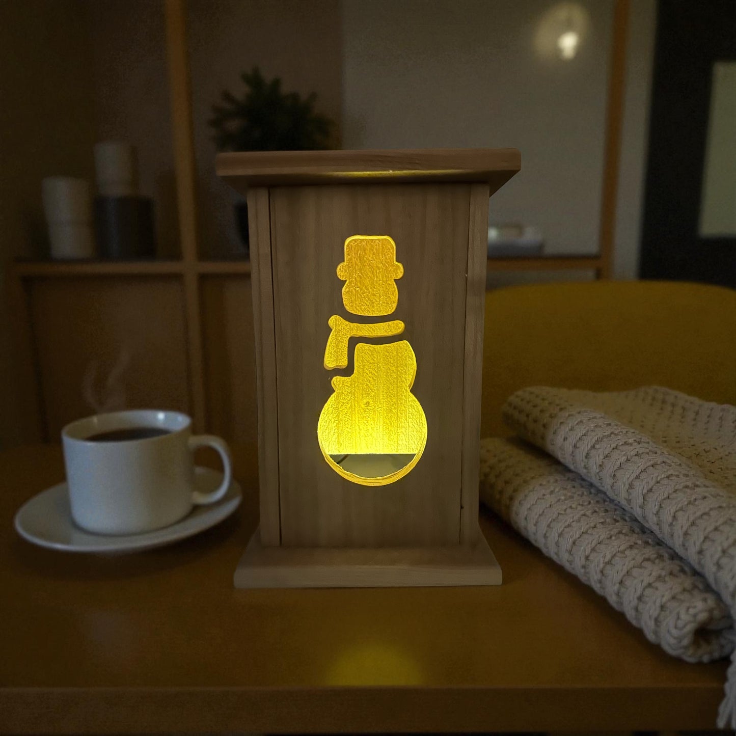 Rustic Snowman Christmas Wood Lantern 12" tall