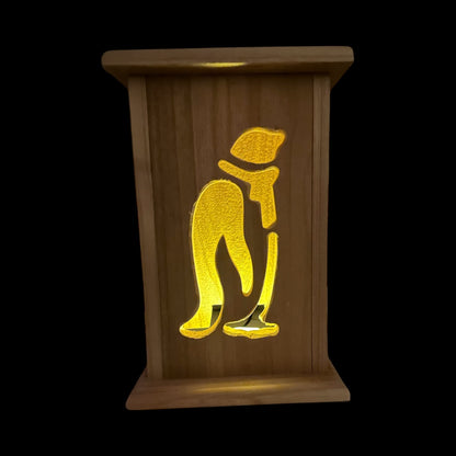 Rustic Cedar Christmas Penguin Wood Lantern 12" tall