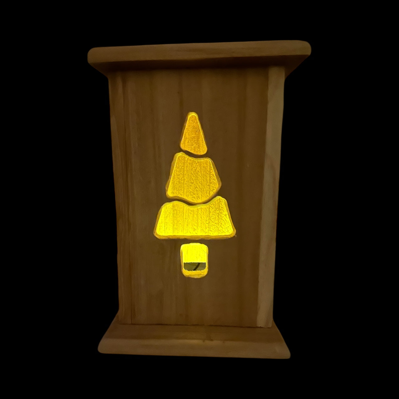 Rustic Cedar Christmas tree Wood Lantern 12" tall