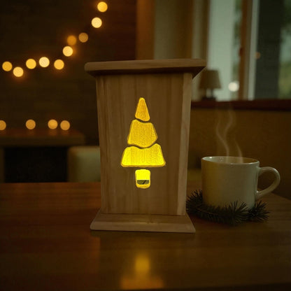 Rustic Cedar Christmas tree Wood Lantern 12" tall