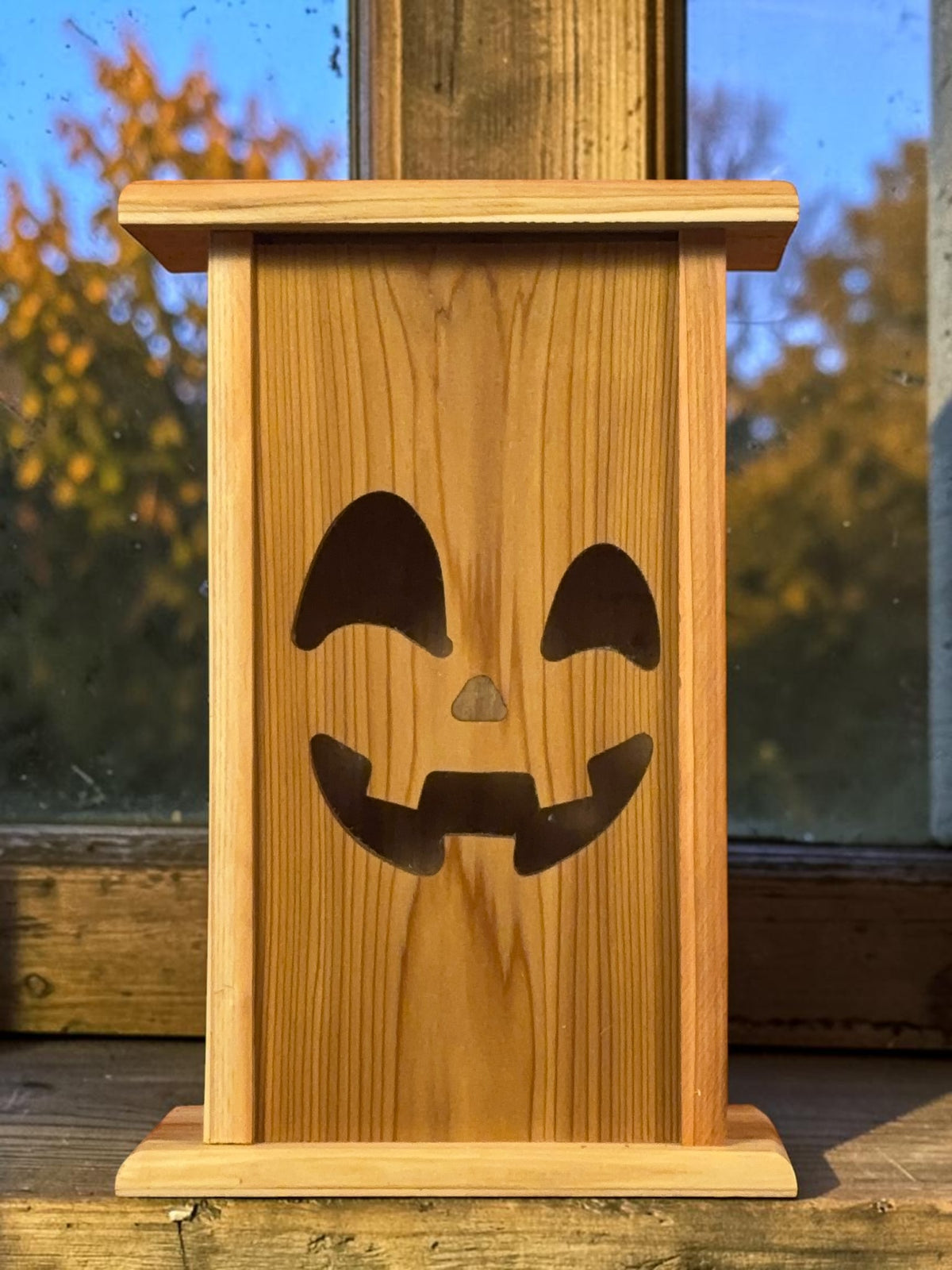 Handmade Cedar Halloween Lantern – Happy Jack-O’-Lantern