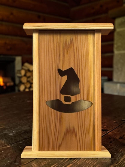 Handmade Cedar Witch Hat Lantern – Interchangeable Face Plate