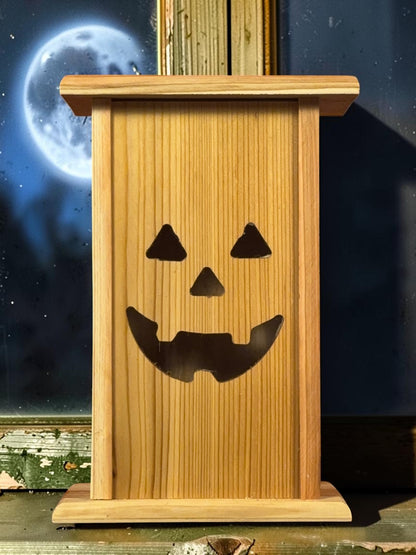 Handmade Cedar Halloween Lantern – Jack-O’-Lantern