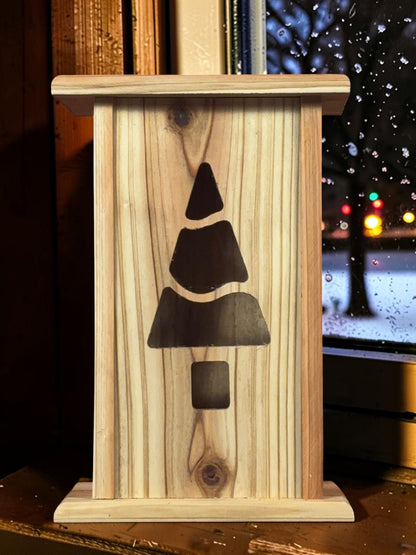 Handmade Cedar Christmas Tree Lantern – Interchangeable Face Plate