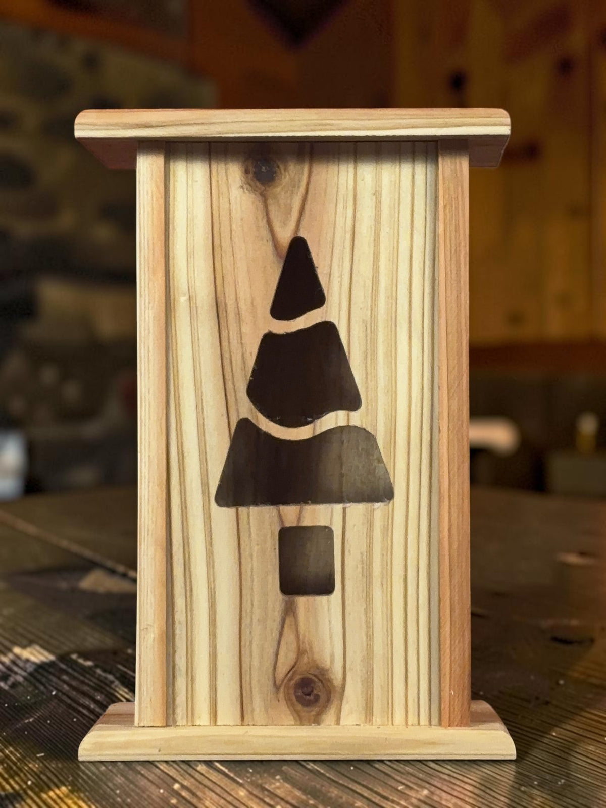 Handmade Cedar Christmas Tree Lantern – Interchangeable Face Plate