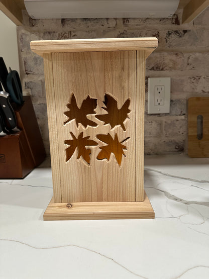 Rustic Cedar Lantern with fall leave design 12" tall 🍂🍁