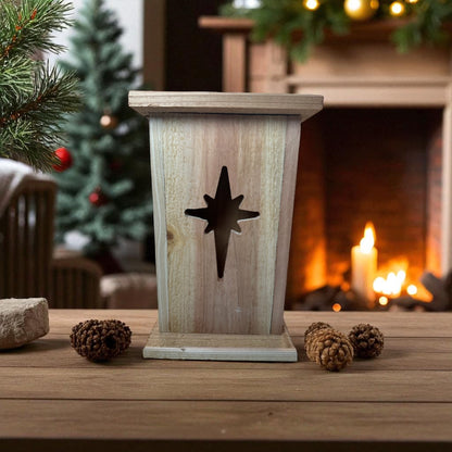 Rustic Cedar North star Wood Lantern 12" tall