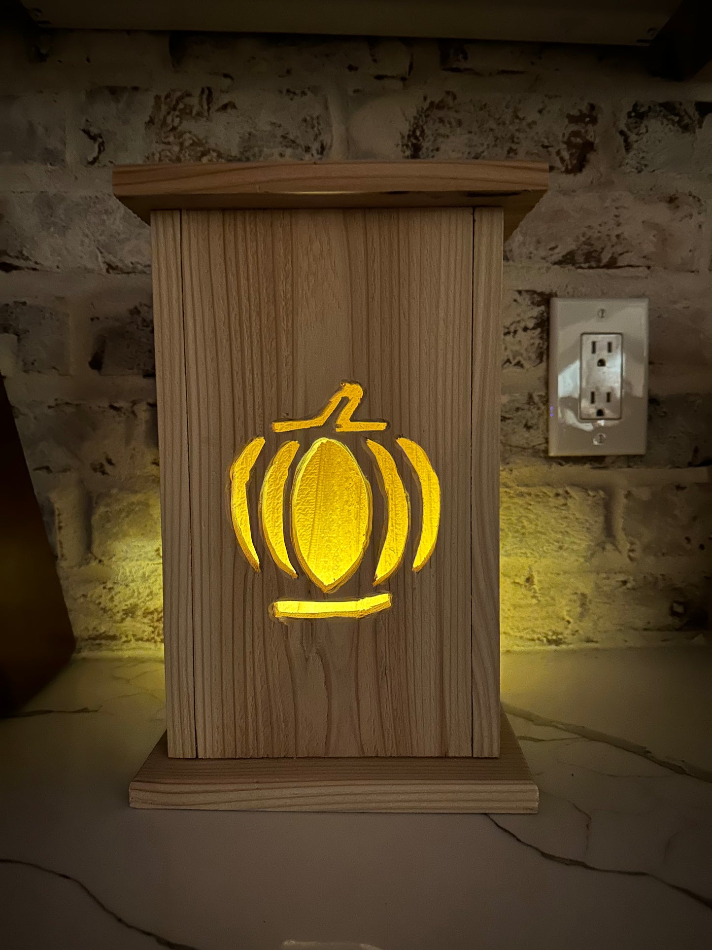 Rustic Cedar lantern with Pumpkin design 12" tall 🎃