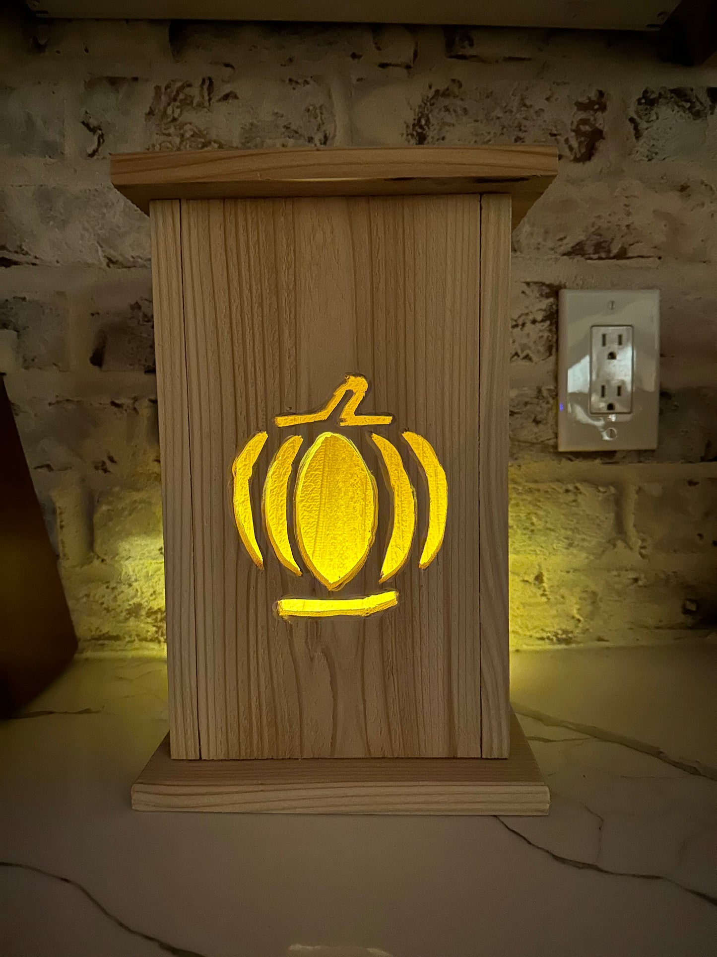 Rustic Cedar lantern with Pumpkin design 12" tall 🎃