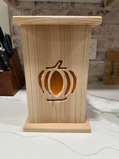 Rustic Cedar lantern with Pumpkin design 12" tall 🎃