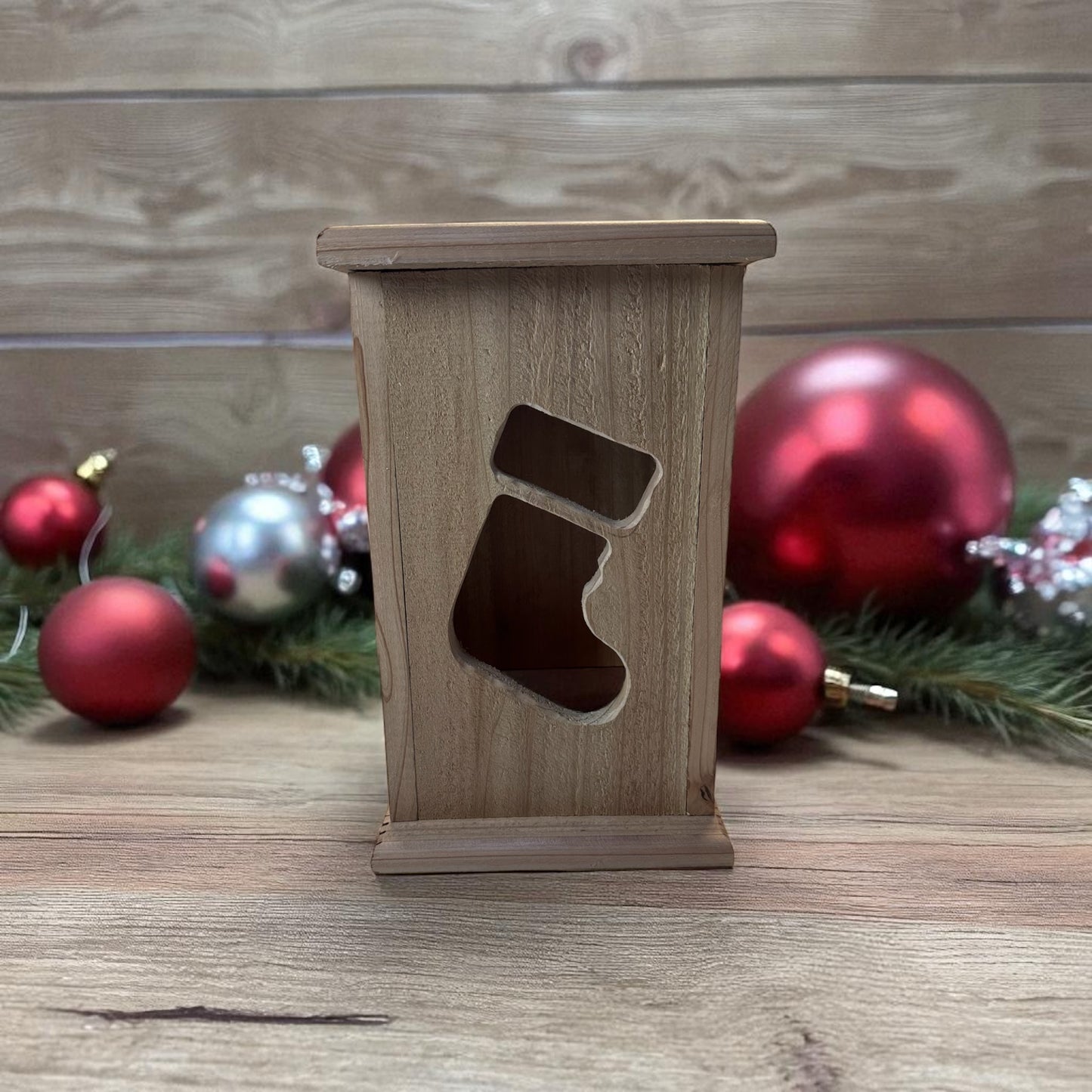 Rustic Cedar Christmas Wood Stocking 12" tall