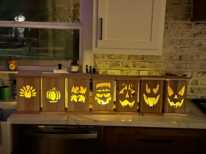 Rustic Cedar lantern with Pumpkin design 12" tall 🎃