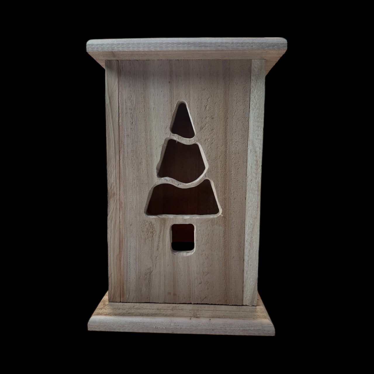 Rustic Cedar Christmas tree Wood Lantern 12" tall