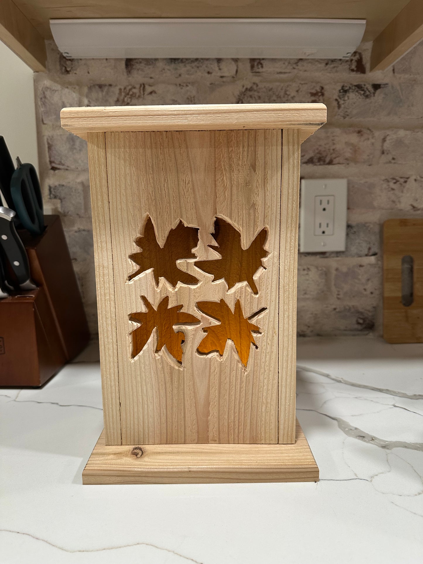 Rustic Cedar Lantern with fall leave design 12" tall 🍂🍁