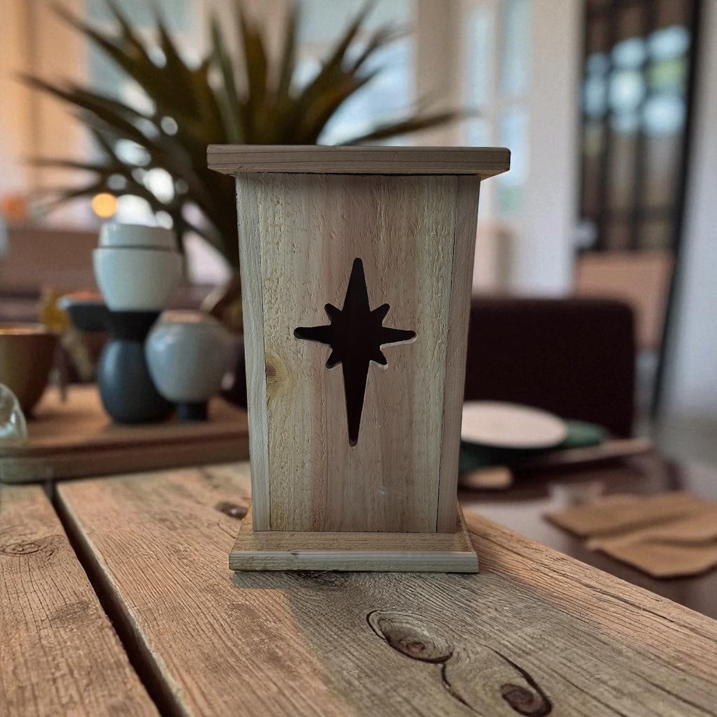 Rustic Cedar North star Wood Lantern 12" tall