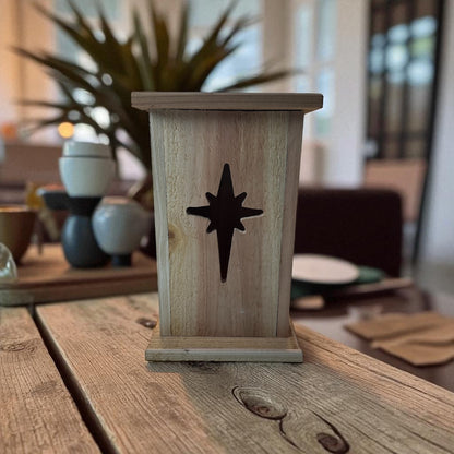 Rustic Cedar North star Wood Lantern 12" tall