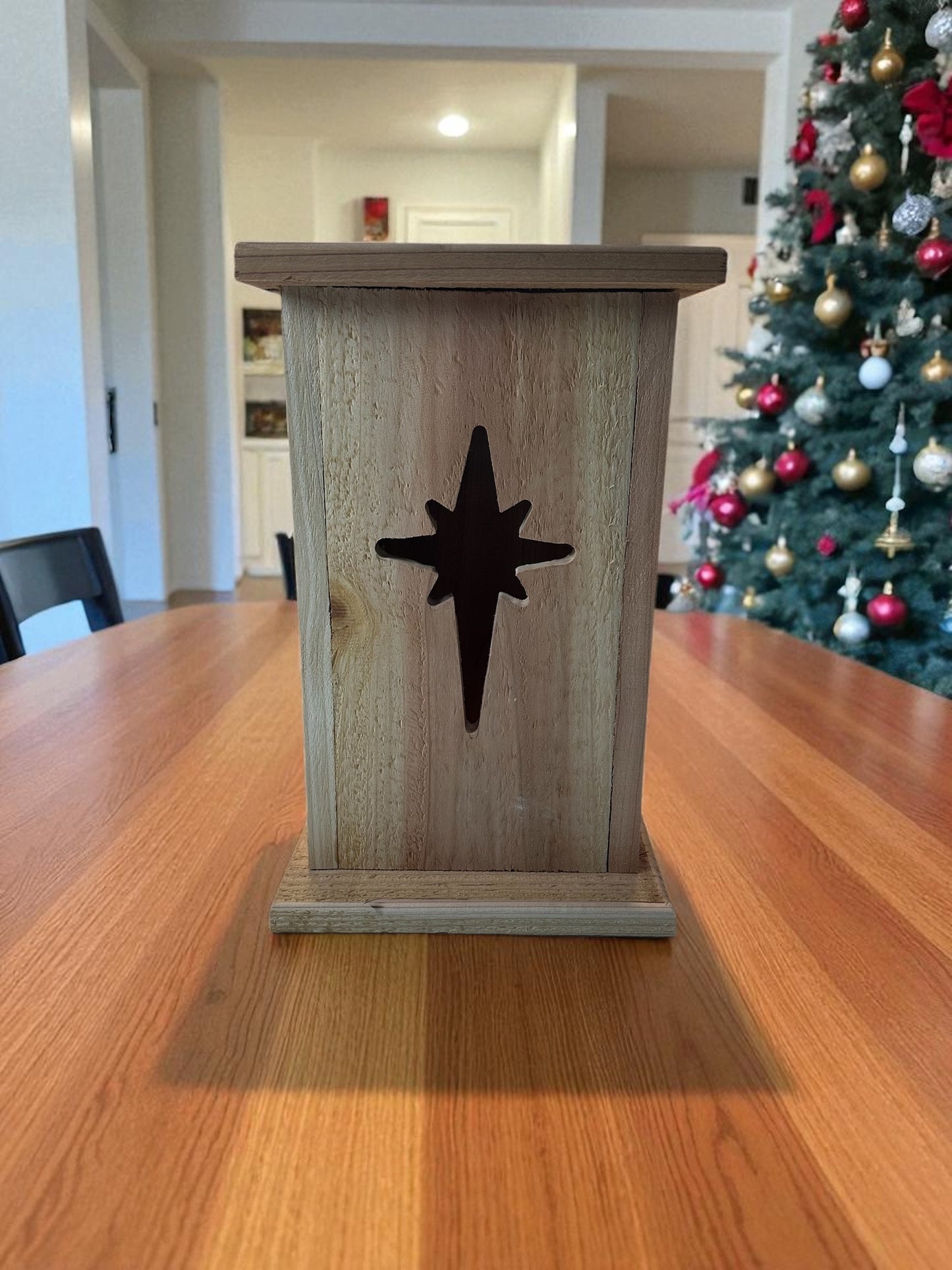 Rustic Cedar North star Wood Lantern 12" tall