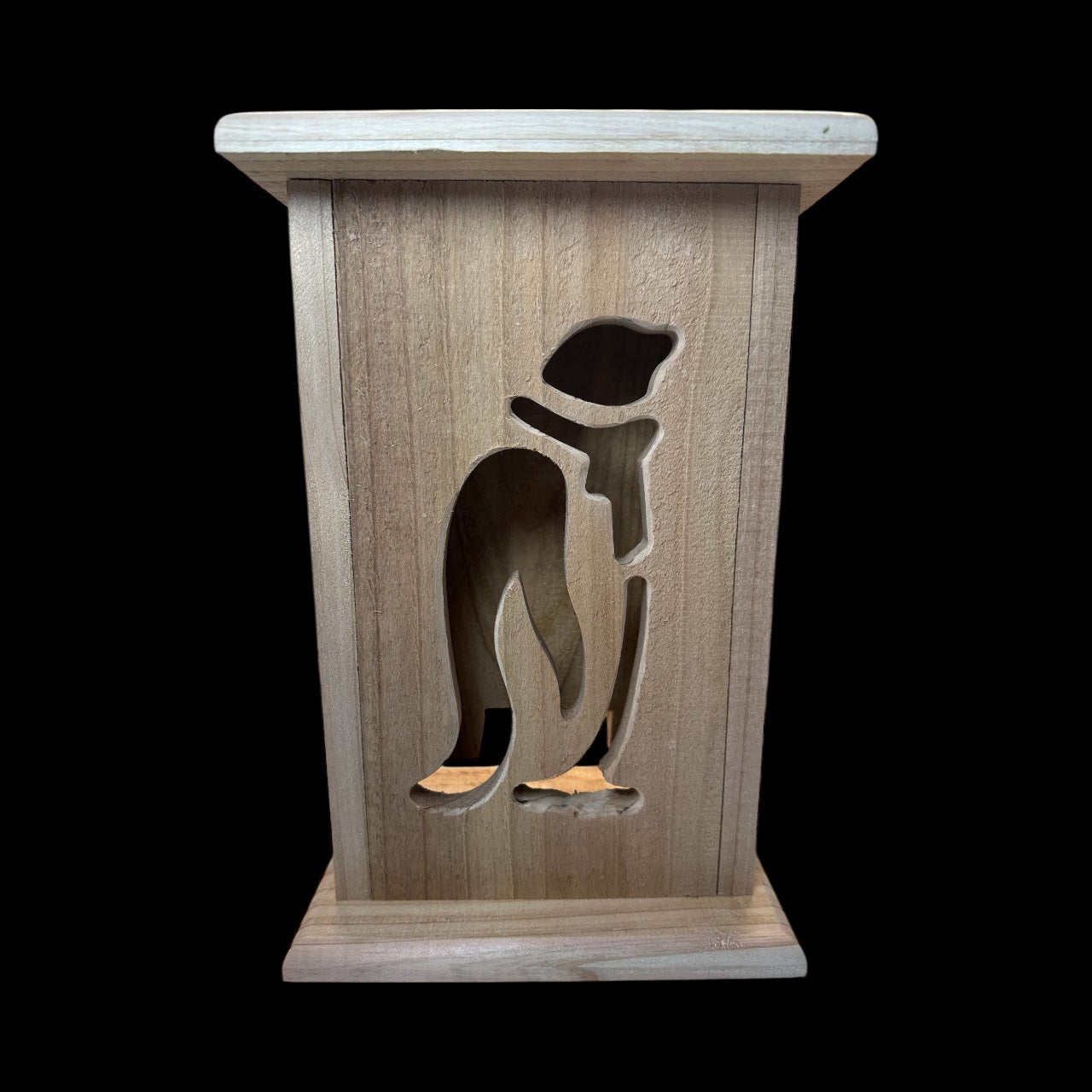 Rustic Cedar Christmas Penguin Wood Lantern 12" tall