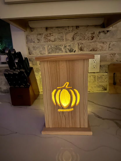 Rustic Cedar lantern with Pumpkin design 12" tall 🎃