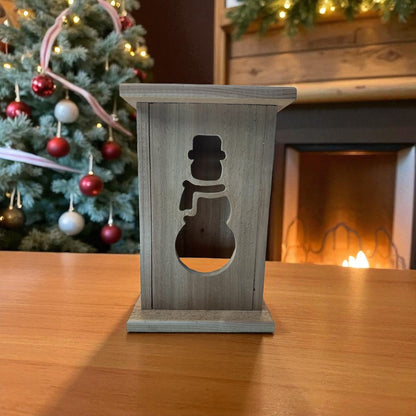 Rustic Snowman Christmas Wood Lantern 12" tall