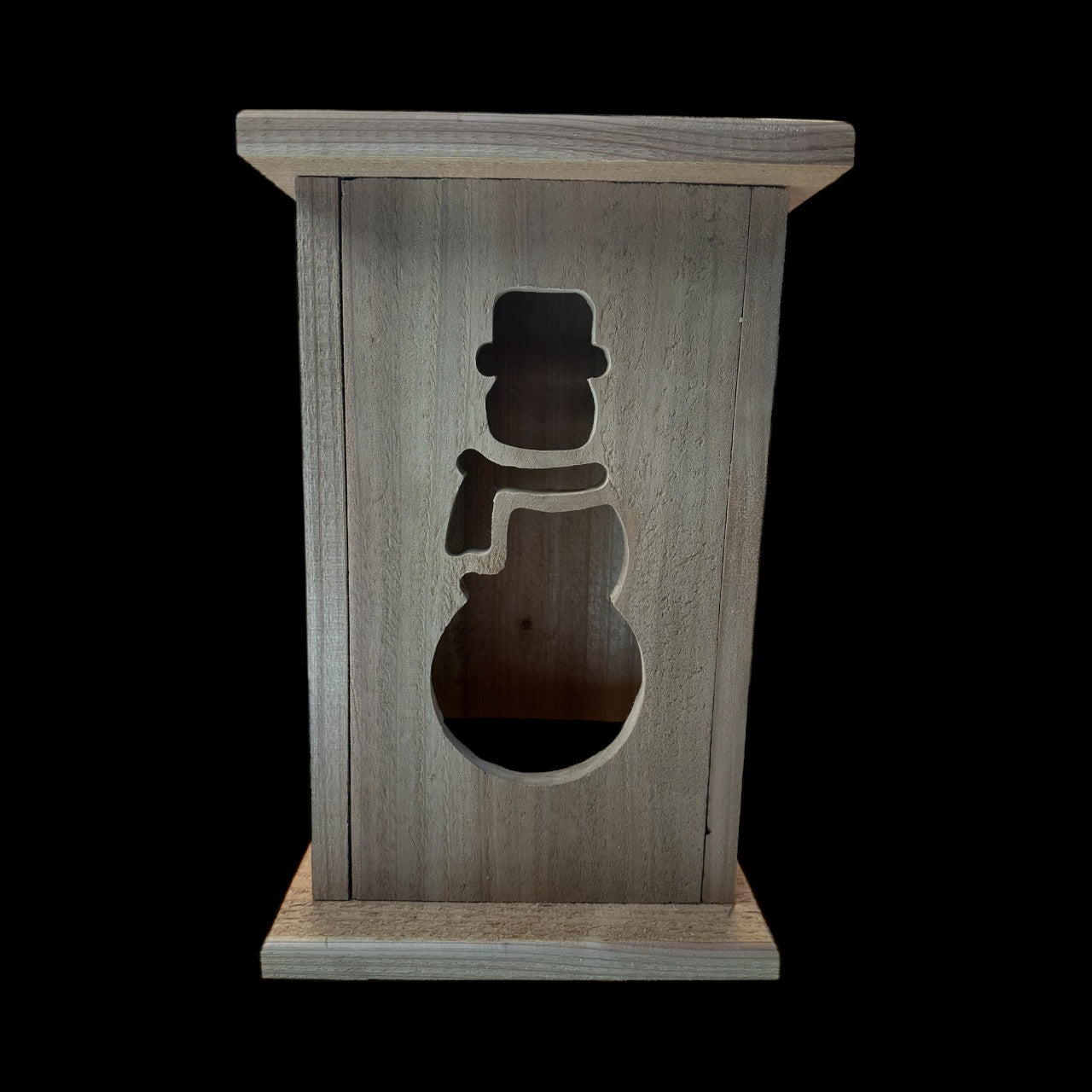 Rustic Snowman Christmas Wood Lantern 12" tall